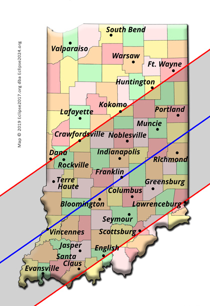 La trajectoire de totalité de l'éclipse 2024 à travers l'Indiana