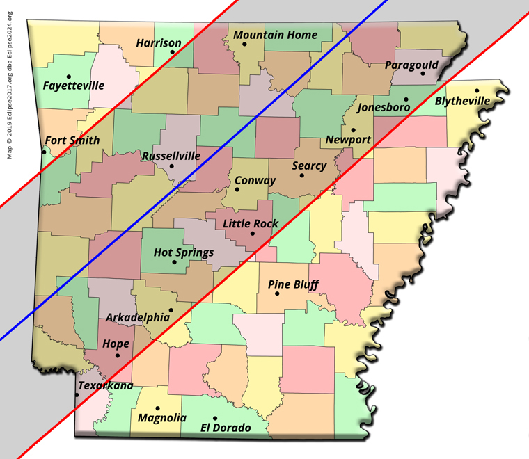 The 2024 total eclipse path through Arkansas
