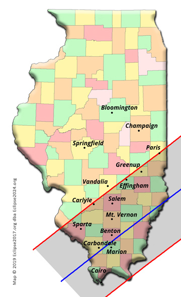 La trajectoire de totalité de l'éclipse 2024 à travers l'Illinois