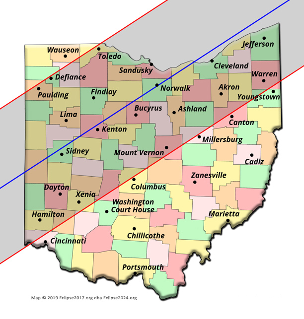 El trayecto de totalidad del eclipse de 2024 a través de Ohio