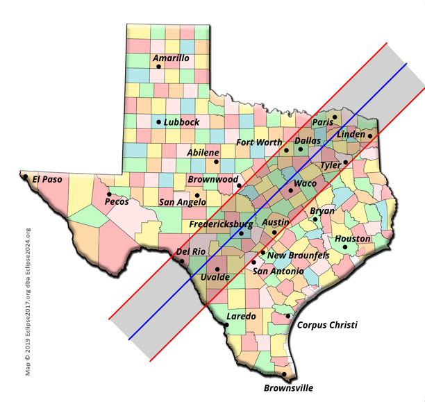 La trajectoire de totalité de l'éclipse 2024 à travers le Texas